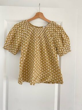 Madewell Mustard Daisy Smocked Neck Puff Sleeve Blouse